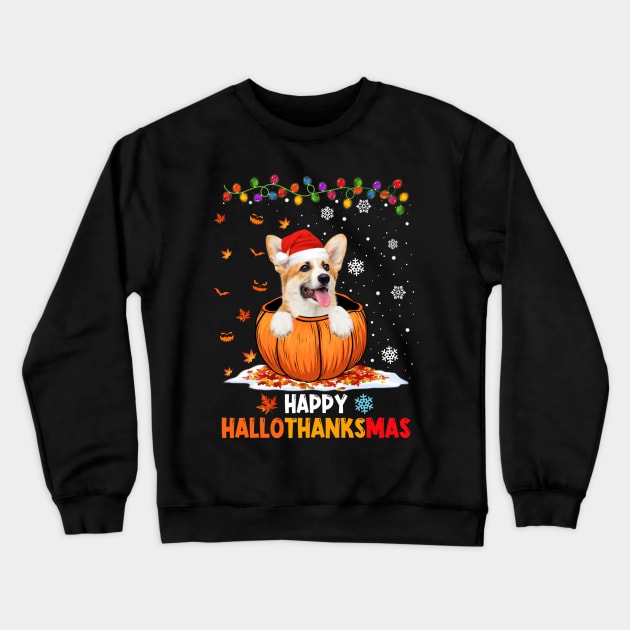 Corgi On Pumpkin Happy Hallothanksmas Crewneck Sweatshirt by Magazine